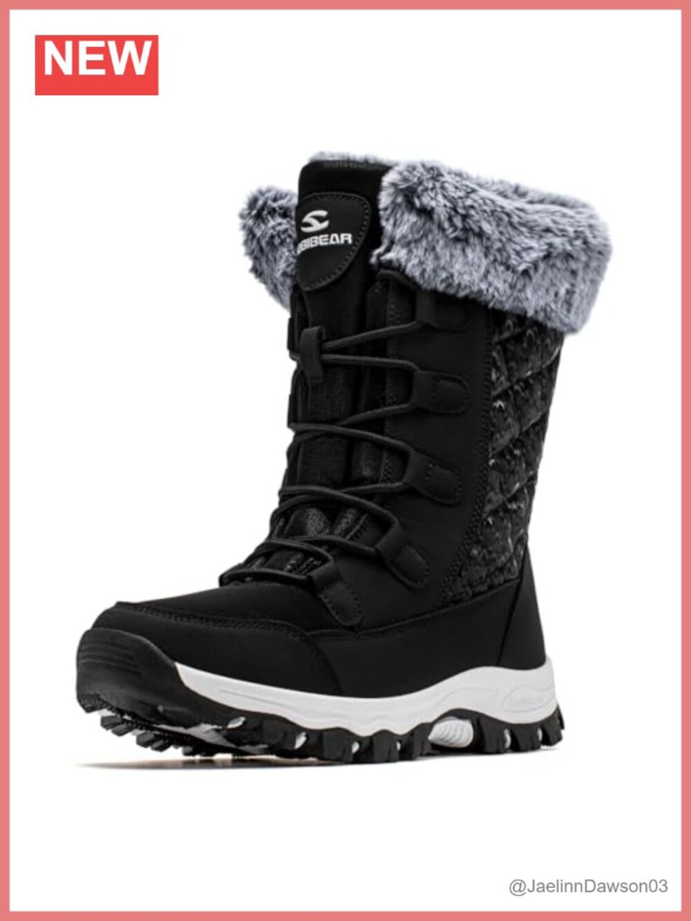 Women's Winter Snow Boots Water Resistant Mid-Calf Warm Faux Fur Lace Up